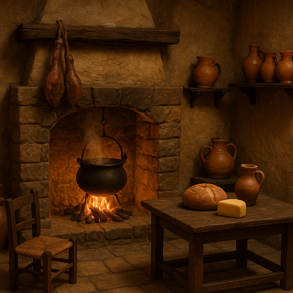 Cocina de Sancho Panza, figura de resina pintada a mano