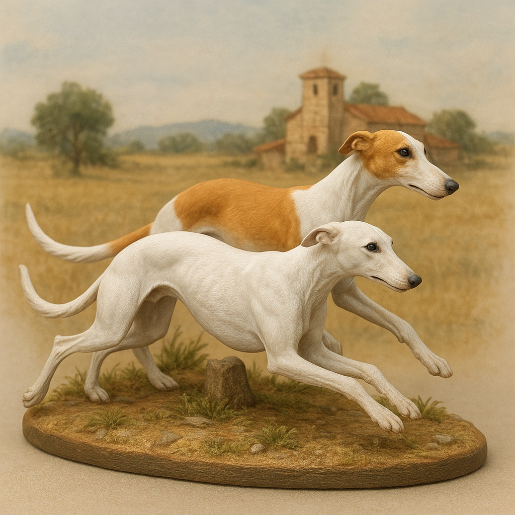 Lebreles del Quijote (Galgos), figura de resina pintada a mano